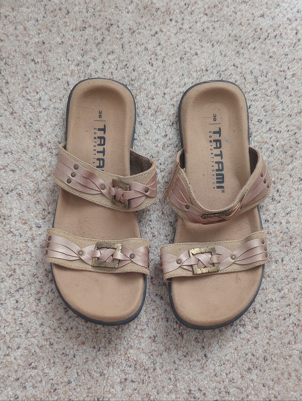 Tatami Tan Sandals Woven Straps Comfort Footbeds Size 39 Summer Boho Hippie